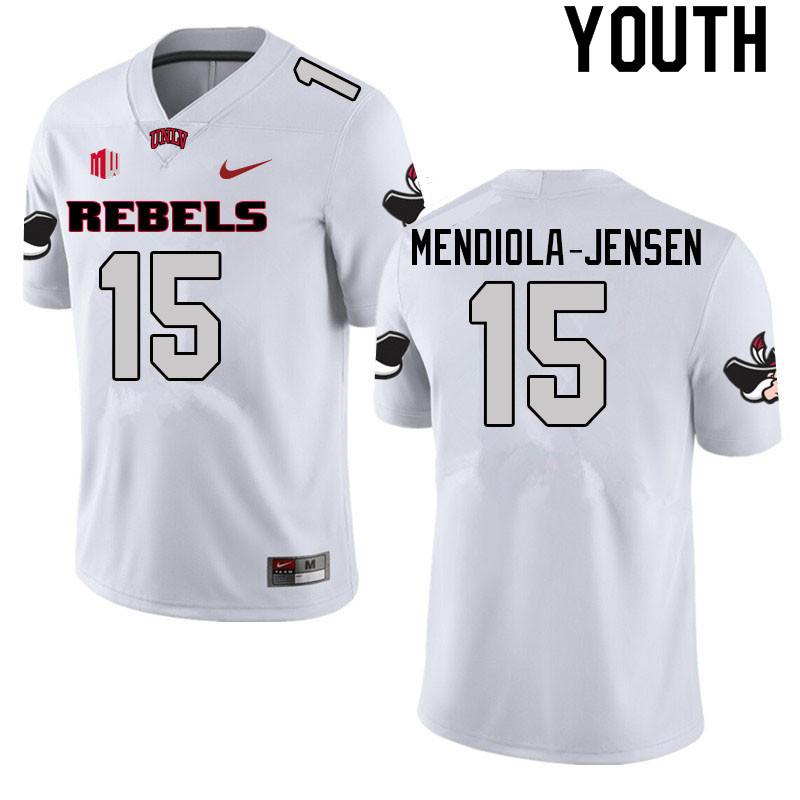 Youth #15 Kilinahe Mendiola-Jensen UNLV Rebels College Football Jerseys Sale-White - Click Image to Close